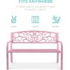 imageBest Choice Products Outdoor Bench Steel Garden Patio Porch Furniture for Lawn Park Deck wFloral Design Backrest Slatted Seat  BrownPink