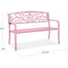 imageBest Choice Products Outdoor Bench Steel Garden Patio Porch Furniture for Lawn Park Deck wFloral Design Backrest Slatted Seat  BrownPink
