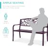 imageBest Choice Products Outdoor Bench Steel Garden Patio Porch Furniture for Lawn Park Deck wFloral Design Backrest Slatted Seat  BrownPurple