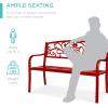 imageBest Choice Products Outdoor Bench Steel Garden Patio Porch Furniture for Lawn Park Deck wFloral Design Backrest Slatted Seat  BrownRed