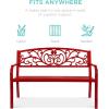imageBest Choice Products Outdoor Bench Steel Garden Patio Porch Furniture for Lawn Park Deck wFloral Design Backrest Slatted Seat  BrownRed