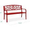 imageBest Choice Products Outdoor Bench Steel Garden Patio Porch Furniture for Lawn Park Deck wFloral Design Backrest Slatted Seat  BrownRed