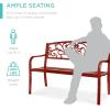 imageBest Choice Products Outdoor Bench Steel Garden Patio Porch Furniture for Lawn Park Deck wFloral Design Backrest Slatted Seat  BrownRust