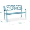 imageBest Choice Products Outdoor Bench Steel Garden Patio Porch Furniture for Lawn Park Deck wFloral Design Backrest Slatted Seat  BrownSky Blue