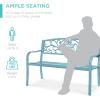 imageBest Choice Products Outdoor Bench Steel Garden Patio Porch Furniture for Lawn Park Deck wFloral Design Backrest Slatted Seat  BrownSky Blue