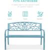 imageBest Choice Products Outdoor Bench Steel Garden Patio Porch Furniture for Lawn Park Deck wFloral Design Backrest Slatted Seat  BrownSky Blue