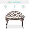 imageBest Choice Products Outdoor Bench Steel Garden Patio Porch Loveseat Furniture for Lawn Park Deck Seating wFloral Rose Accent Antique Finish  WhiteBrown