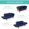 imageBest Choice Products Outdoor Convertible Acacia Wood Futon Sofa Furniture for Patio Balcony Poolside Backyard wPullout Tray Removable WeatherResistant Cushion ampamp 4 Pillows  Navy BlueNavy