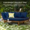 imageBest Choice Products Outdoor Convertible Acacia Wood Futon Sofa Furniture for Patio Balcony Poolside Backyard wPullout Tray Removable WeatherResistant Cushion ampamp 4 Pillows  Navy BlueNavy
