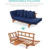 imageBest Choice Products Outdoor Convertible Acacia Wood Futon Sofa Furniture for Patio Balcony Poolside Backyard wPullout Tray Removable WeatherResistant Cushion ampamp 4 Pillows  Navy BlueNavy