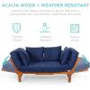 imageBest Choice Products Outdoor Convertible Acacia Wood Futon Sofa Furniture for Patio Balcony Poolside Backyard wPullout Tray Removable WeatherResistant Cushion ampamp 4 Pillows  Navy BlueNavy