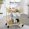imageBest Choice Products Outdoor Mobile Patio Bar Cart Home Bar Serving Cart BBQ Side Table w 2 Tier Storage Wine Rack Lockable Wheels  PeacockGold