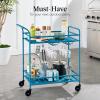imageBest Choice Products Outdoor Mobile Patio Bar Cart Home Bar Serving Cart BBQ Side Table w 2 Tier Storage Wine Rack Lockable Wheels  PeacockPeacock
