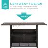 imageBest Choice Products Outdoor Patio Wicker Bar Counter Table Backyard Furniture w 2 Steel Shelves and 2 Sets of Rails  GrayBrown