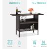 imageBest Choice Products Outdoor Patio Wicker Bar Counter Table Backyard Furniture w 2 Steel Shelves and 2 Sets of Rails  GrayBrown