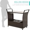 imageBest Choice Products Outdoor Rolling Wicker Bar Cart wRemovable Ice Bucket Glass Countertop Wine Glass Holders Storage Compartments  Brown