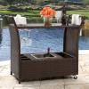imageBest Choice Products Outdoor Rolling Wicker Bar Cart wRemovable Ice Bucket Glass Countertop Wine Glass Holders Storage Compartments  Brown