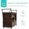 imageBest Choice Products Outdoor Rolling Wicker Bar Cart wRemovable Ice Bucket Glass Countertop Wine Glass Holders Storage Compartments  Brown
