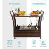 imageBest Choice Products Outdoor Rolling Wicker Bar Cart wRemovable Ice Bucket Glass Countertop Wine Glass Holders Storage Compartments  Brown