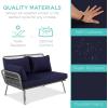 imageBest Choice Products Outdoor Rope Woven Sectional Patio Furniture LShaped Conversation Sofa Set for Backyard Porch wThick Cushions Detachable Lounger Side Table  BlackGrayNavy