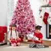 imageBest Choice Products PreLit Artificial Christmas Tree 6ft Snow Flocked Pine Tree 2in1 White and Multicolor LED Lights Full Snowy AppearancePink