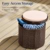 imageBest Choice Products Round Wicker Ottoman Multipurpose Outdoor Furniture for Patio Backyard Additional Seating Footrest Side Table wStorage Removable Cushions  BrownBeigeBrownBeige