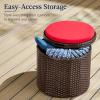 imageBest Choice Products Round Wicker Ottoman Multipurpose Outdoor Furniture for Patio Backyard Additional Seating Footrest Side Table wStorage Removable Cushions  BrownBeigeBrownRed