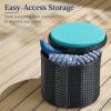 imageBest Choice Products Round Wicker Ottoman Multipurpose Outdoor Furniture for Patio Backyard Additional Seating Footrest Side Table wStorage Removable Cushions  BrownBeigeBlackTeal