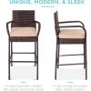 imageBest Choice Products Set of 2 Wicker Bar Stools Indoor Outdoor Bar Height Chairs wCushion Footrests Armrests for Backyard Patio Pool Garden Deck  BrownBrown