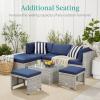 imageBest Choice Products Set of 2 Wicker Ottomans Multipurpose Outdoor Furniture for Patio Backyard Additional Seating Footrest Side Table wRemovable Cushions Steel Frame  GrayCreamBlackBlack