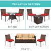 imageBest Choice Products Set of 4 Stackable Outdoor Patio Wicker Chairs wCushions UVResistant Finish and Steel Frame  BrownCreamBrownRed