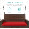 imageBest Choice Products Woven Wicker Outdoor Porch Swing Hanging Patio Bench for Deck Garden wMounting Chains Seat Cushion  BrownRedBrownRed