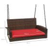 imageBest Choice Products Woven Wicker Outdoor Porch Swing Hanging Patio Bench for Deck Garden wMounting Chains Seat Cushion  BrownRedBrownRed