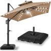imageBest Choice Products 10ft Square Cantilever Patio Umbrella wBase Included Woodgrain Pattern Pole ampamp Solar LED Lights 360Rotation Offset Hanging Outdoor Shade  Sky BlueTan