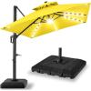 imageBest Choice Products 10ft Square Cantilever Patio Umbrella wBase Included Woodgrain Pattern Pole ampamp Solar LED Lights 360Rotation Offset Hanging Outdoor Shade  Sky BlueYellow