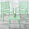 imageBest Choice Products 3Piece Outdoor Bistro Set Stackable Modern Steel Furniture for Porch Garden w 2 Chairs Table Geometric Decor  Peacock BlueMint Green
