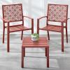 imageBest Choice Products 3Piece Outdoor Bistro Set Stackable Modern Steel Furniture for Porch Garden w 2 Chairs Table Geometric Decor  Peacock BlueTerracotta