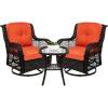 imageBest Choice Products 3Piece Outdoor Wicker Patio Bistro Set w 2 360Degree Swivel Rocking Chairs and Tempered Glass Top Side Table  BeigeRust