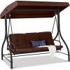 imageBest Choice Products 3Seat Outdoor Large Converting Canopy Swing Glider Patio Hammock Lounge Chair for Porch Backyard wFlatbed Adjustable Shade Removable Cushions  BlackBrown