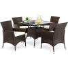 imageBest Choice Products 5Piece Indoor Outdoor Wicker Dining Set Furniture for Patio Backyard wSquare Glass Tabletop Umbrella Cutout 4 Chairs  CreamCream