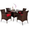 imageBest Choice Products 5Piece Indoor Outdoor Wicker Dining Set Furniture for Patio Backyard wSquare Glass Tabletop Umbrella Cutout 4 Chairs  CreamRed