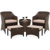 imageBest Choice Products 5Piece Outdoor Patio Furniture Set No Assembly Required Wicker Conversation Bistro ampamp Storage Table for Backyard Porch Balcony wSpaceSaving Design  BrownBeigeBrown