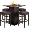 imageBest Choice Products 5Piece Outdoor Wicker Bar Table Set for Patio Poolside Backyard wBuiltin Bottle Opener Hidden Storage Shelf Metal Tabletop 4 Stools  BrownBrown