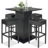 imageBest Choice Products 5Piece Outdoor Wicker Bar Table Set for Patio Poolside Backyard wBuiltin Bottle Opener Hidden Storage Shelf Metal Tabletop 4 Stools  BrownBlack