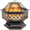 imageBest Choice Products HexShaped 24in Steel Fire Pit Black Metal Wood Burning Firepit Portable Hexagon Fire Bowl for Outside Patio Backyard wFlameRetardant Mesh Lid