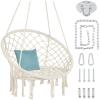 imageBest Choice Products Macram Hanging Chair Handwoven Cotton Hammock Swing for Indoor ampamp Outdoor Use wMounting Hardware Backrest 265lb Capacity  BeigeBeige