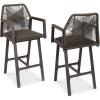 imageBest Choice Products Outdoor Bar Stools Set of 2 Bar Height 360 Swivel Aluminum Frame AllWeather Woven Rope Chair Design wArmrests  GrayMeteorBrownMocha