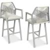 imageBest Choice Products Outdoor Bar Stools Set of 2 Bar Height 360 Swivel Aluminum Frame AllWeather Woven Rope Chair Design wArmrests  GrayMeteorGrayMeteor