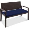 imageBest Choice Products Outdoor Bench 2Person Wicker Garden Patio Benches Seating Furniture for Backyard Porch wSeat Cushion 700lb Capacity  BrownRedNavyBrown