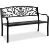 imageBest Choice Products Outdoor Bench Steel Garden Patio Porch Furniture for Lawn Park Deck wFloral Design Backrest Slatted Seat  BrownBlack